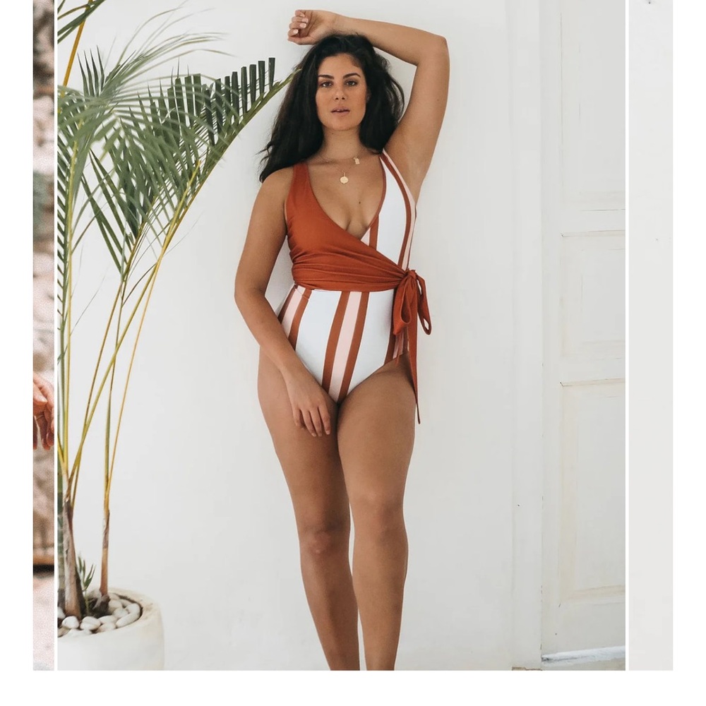 Rust Stripe Wrap One-Piece Swimsuit